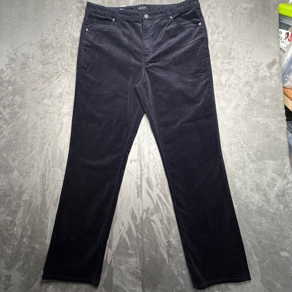 Talbots Straight Leg Corduroy Pant Womens 16 Navy Blue Stretch Cotton Casual